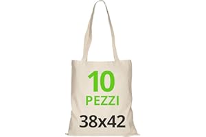 URBAN 5884 Borse Shopper Cotone 38x42cm, Borse in Cotone non Stampate, Manici Lunghi, Sacchetti per la Spesa Riutilizzabili, Set di Borse da Stampare o Dipingere