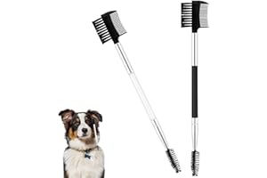 NQEUEPN 2pcs Double-Headed Dog Eye Comb, Soft Bristles Dog Eye Cleaning Brush 2 in 1 Dog Eye Booger Tear Stain Remover for Puppy Cat Pet Grooming Tools (Black, White)