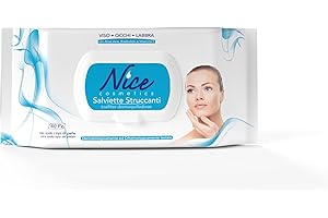 NICE COSMETICS Nice Salviette Struccanti per Viso, Occhi e Labbra, con Aloe Vera, Bisabololo e Vitamina E, Dermatologicamente e Oftalmologicamente Testate, Confezione da 40 Salviette