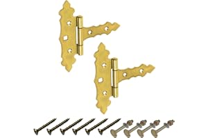 BRESKO Kreuzgehänge dekorativ Ladenband Scharnier T Bänder Torband Türbänder verzinkt 2er Set mit Schrauben (Gelb, 75x35x130 mm)