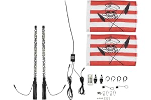 Fockety LED Whip Lights with 2 Flag, APP Control 20 Luminous Colors, 300 Patterns, 366 Modes, Lighted Antenna Whip Chasing Light for UTV ATV Off Road, Truck, Sand, Dune