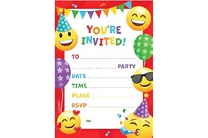 Kirsten McMillan 32 Emoji Birthday Party Invitations for Kids with Envelopes - Pack of 32 Emoji Party Invites for Girls & Boys - Designed and Printed in the UK