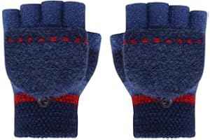 CYSOCOOL Kinder Convertible Winter Handschuhe für Mädchen Jungen 4-8 Jahre Halb Fingerlose Handschuhe mit Flip-Top Kaltes Wetter Kinder Fäustlinge Warme Strick Handschuhe Warm Isolierte Handschuhe Geschenk