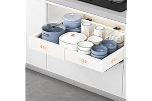 HONZUEN Cajones Extraíbles para Cocina 1 Pieza, Bandeja Extraible Armario Cocina Ajustable 41.5-55cm Fondo y 29-48cm Ancho, Instalación con Adhesivo o Tornillos, Organizador Cajones Despensa, Blanco