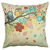 Luxbon 3er in Packung Jacquard Eule Owl Muster Leinen Kissenbezug Wurfkissenbezug Platz Dekorative Akzente Setzen Pillowcase Cafe Haus Auto Deko 18 x 18 “ - 2