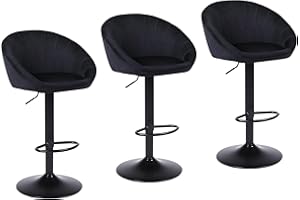 YERAIRR Bar Stools Set of 3, Kitchen Stools Velvet, Breakfast Bar Stools with Backrest, Modern Swivel Barstools, Height Adjustable, Black