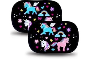 HECKBO 2X Pare-Soleil autoadhésif - Protection Solaire pour Enfants bébé - Licorne - Pare-Soleil pour vitres de Voiture - 48x31cm - Pare-Soleil Auto y Compris Sacoche - Universelle