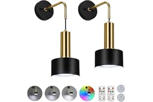 Lightsjoy 2 Pack Battery Operated Wall Lights Rechargeable Wall Sconces Battery Powered Dimmable Wall Light RGB 18 Colors Timing Battery USB Wall Lamp with Remote Control for Bedroom Living Room-Black