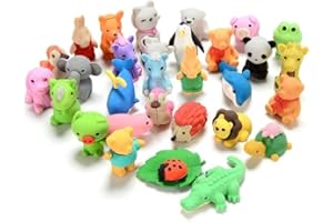 AOI 30PCS Animal Erasers Assorted Set Adorable Japanese Style Novelty Pencil Erasers Educational Gift Party Favors for Boys Girls Childrens (Animals)