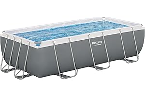 Bestway Power Steel Frame Pool Set viereckig, mit Kartuschenfilterpumpe und Leiter, 412x201x122 cm, grau
