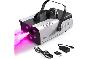 Maquina de Humo,Máquina de niebla U`King 1200 W luz LED con mando a distancia 6 luces de colores controlables portátil adecuada para Navidad Halloween fiestas bodas actuaciones escénicas