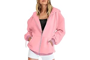 HOOUDO Women's Zip Up Hoodies Oversized Thin Lightweight Hooded Jackets Casual Long Sleeve Sweatshirts with Pockets Loose Y2K Hooded Coats Outfits