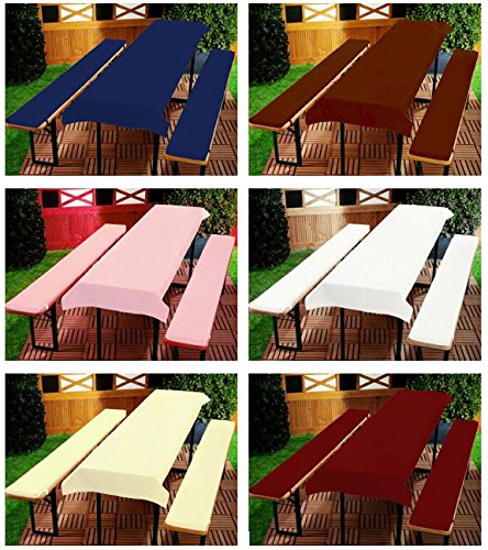 Bierbankauflage 3er Set gepolstert 220 x 25 x 2 cm Uni Farben Biertischauflage Tischdecke Auflage Bankauflage (Dunkelblau) - 2