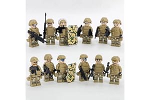 Lot de 12 mini figurines militaires, blocs de construction de soldat de base militaire, jouets soldats avec armes et accessoires, cadeau d'anniversaire pour enfants