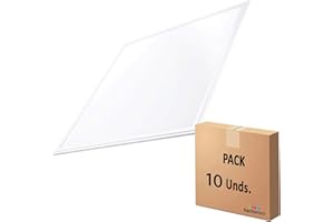 FACTORLED Pack x10 Dalle Led 60x60 48W, Panneau Led Premiun, Lumière Encastrée Cadre Blanc 5280Lumens Pilote inclus, Non Flick, Blanc Froid 6000K