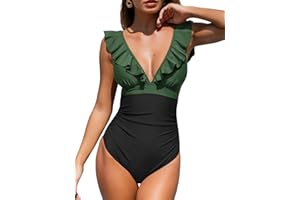 CUPSHE Women One Piece Swimsuit Ruffled Lace Up Beach Swimwear Tummy Control Swimming Costume Bathing Suit