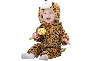 ANUFER Unisex Bambina Cappuccia Pagliaccetto Flanella Carina Animale Tuta Pigiama 0-36 Mesi