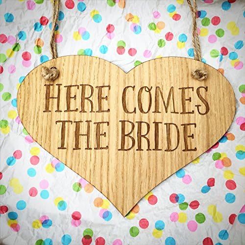Here comes the bride heart sign | plaque/flag/banner/for hand held basket - wedding signs for page boy – flower girl – ring bearer ceremony décor