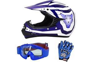 Zorax Blue XL (55-56cm) ZOR-X17 Children Kids Motocross Helmet ECE 2206 & Gloves XL(8cm) & Goggles - Dirt Bike Off Road Motorbike Helmet