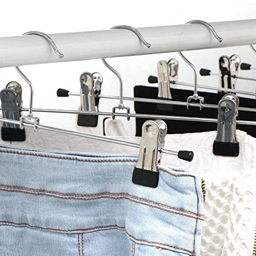 Kleiderbügel Hosenbügel aus Metall für Kleiderschrank rutschfest, mit verschiebbaren Clips, verchromt Silber (10 Stück) - 6