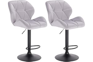WOLTU 2X Taburete de Bar con Respaldo Sillas de Bar Regulables en Altura, con Asiento Acolchado Terciopelo Sillas Giratorias Muebles Cocina Silla de Comedor Gris Claro