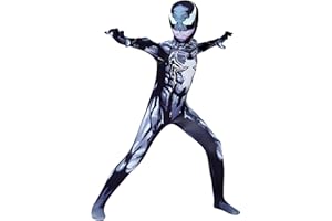 Kitimi Costume Spider Bambino, Spider Miles Morales Costume da Supereroe con Maschera in Tessuto e Guanto,Spider Costume Cosplay per Calloween, Natale, Carnevale e Compleanno