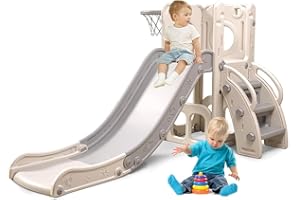 HLC Toboggan Enfants avec Glisse 140cm & Panier de Basketball, Toboggan Exterieur/Interieur Enfant, Jeu Intérieur Extérieur pour Enfants de 1-3 Ans