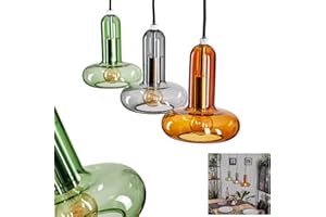 ‎HOFSTEIN Lampa wisząca Salavisa, metalu/szkła w kolorze czarnym/bursztynowym/dymnym/zielonym, oprawa w nowoczesnym stylu retro/vintage z kloszami ze szkła (Ø 15cm), wysokość maks. 173cm, 3x E14, bez żarówek