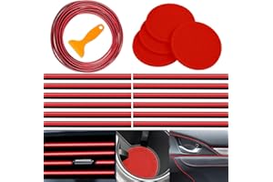 KATISHYRO 25 Stück Auto-Dekor Zubehör, 20 Stück Auto Klimaanlage Dekorationsstreifen U Form Leisten für Lüftungsschlitze,5M Füllstoff Einlegestreifen mit Installation Werkzeug, 4 Stück Autotassenmatte(Rot)