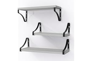 Tawdeez Paulownia Wood Floating Shelves Set of 3 for Wall Wooden Wall Mounted Shelf for Living Room/Bedroom/Bathroom/Kitchen/Laundry room/Home/Office(Grey)