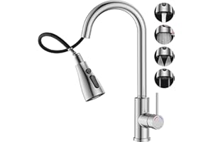 SREWOHS PRO Grifo Cocina Extraible, Grifo Cocina Fregadero con 4 Modos Giratorio a 360° Torneira Cozinha Monomando, Cabezal Rociador de ABS, Acero Inoxidable Grifos Cocina Fregadero de 1 Agujero