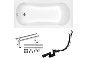 BAD LAND Baignoire BADLAND ARIA - En acrylique - Blanc - Rectangulaire - 130 x 70 cm - Kit complet avec pieds et bonde d'évacuation automatique exclusive chromée - Fabriqué en UE - 3 en 1