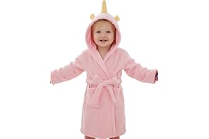 JiAmy Baby Dressing Gown Animal Bathrobe Unisex Flannel Fleece Soft Hooded Robe for Boys Girls