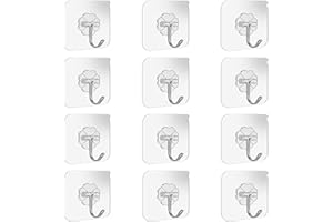 WISLTER Adhesive Wall Hooks Bathroom Kitchen 12 Packs Heavy Duty 22lb(Max) Nail Free Sticky Hangers with Stainless Utility Towel Bath Ceiling Hooks