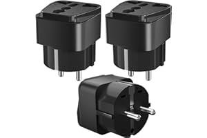 TANXIS 3 Stück Universal Reiseadapter Stecker, UK/USA/China auf EU Reiseadapter, Reisestecker Steckdosenadapter Weltweit, Universal Stecker auf 2 Pin Deutsch Adapter für Hause, Reise, Schwarz