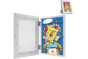 CIVG Cornici per Disegni per Bambini con Cinghia Fissa,Cornici Artistiche per Bambini Apertura Frontale In Acrilico A4,Contiene Fino a 150 Opere d'arte per Disegno Artigianale (Bianco,1pc,con supporto)