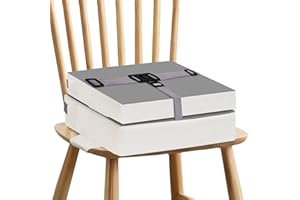FAVUIT Booster Seat for Dining Chair Dismountable Washable Table Increasing Cushion with 2 Adjustable Straps Safety Buckle Non-Slip Bottom Travel Dining Chair Pads for Kids (PU Grey Upgrade)