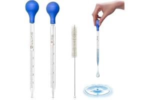 ENAIAH Vetro Pipette, Contagocce Graduato Pipetta Vetro Contagocce Graduati in Vetro Pipette Glass Pipetta Contagocce Graduata Con Spazzola Pulizia, Per laboratorio alimenti scolastica