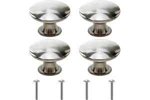 Onperpoe 4 Silver Cabinet Door Handles with Screws, Cupboard Door Knobs Polished Chrome Round Mushroom Light Pull Handles, 30mm Modern Hardware Door Knobs for Cupboards, Drawers and Wardrobes