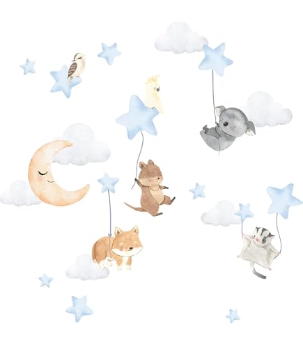 Stickers Muraux Déco Enfants 'Nuage, Lune, Étoile' - Modèle DL263 - Multicolore Amovible - Pour Chambre Bébé - Neuf