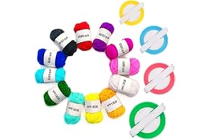 RRIGO Pom Pom Maker, 4 Größen Fluff Ball Weaver Nadel PomPom Maker Sets-DIY Pompoms Handwerk Making Kits, Pom-Pom Maker Knitting Loom + 12Pcs Acrylgarn(16)