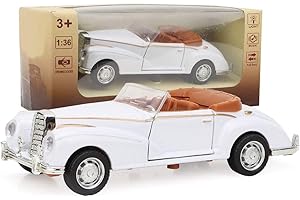 Tnfeeon Classic Die Cast Model 1:36 Mini Stimulation Alloy Vintage Car Roadster with Lights Sound Model Toy Vehicle Gifts for Children, White, Classic