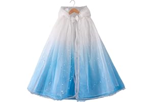 Proumhang Ragazze Mantello con Cappuccio in Tulle Mantello a Rete Mantello di Paillettes Scintillante Halloween Natale Carnevale BambiniGiorno Principessa Compleanno Bianco+Blu