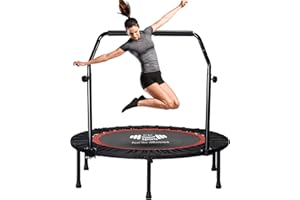 FK Sports 40"/48" Foldable Fitness Mini Trampoline, Rebounder for Adults, Indoor With Adjustable Handle for Body Exercise Workout, Max Load-140KG