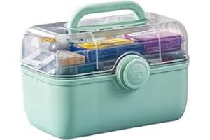 Lucerbern Organizer medicinali,Porta medicine casa scatola, contenitore pieghevole per farmaci a 3 livelli (con portapillole), multifunzionale per gioielli, farmaci e cosmetici. (Verde, 28*20*16CM)