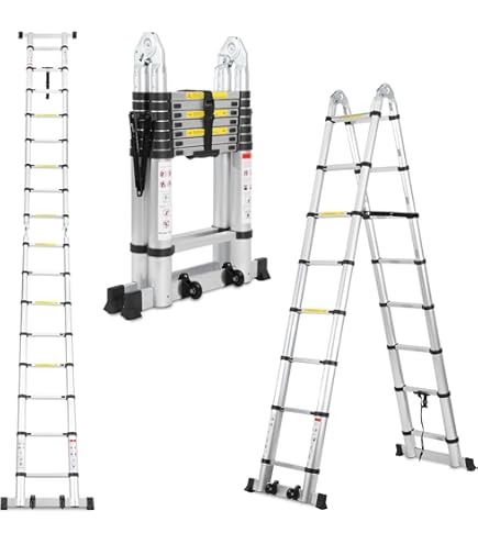 Tubiaz Aluminium telescopische ladder, 3,2 m, meertraps veiligheidspal, uittrekbare ladder, draagbare antislip ladder, multifunctioneel, maximale belasting 150 kg