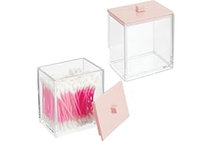 mDesign Plastic Rectangle Apothecary Canister - Organizer for Bathroom Vanity Countertop Shelf Decor - Holds Cotton Swabs, Soap, Makeup, Bath Salts - Lumiere Collection - 2 Pack - Clear/Light Pink