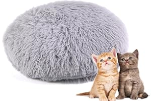 RICHRAIN Coussin rond en peluche pour chats et chiens - Tapis chaud - Doux et confortable - Pour le salon - Gris clair - 40 cm