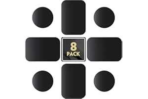 MENNYO Plaques de métal Lot de 8 pour Support téléphone Voiture magnétique, Plaque de métal Mince avec Adhésif pour Aimant de téléphone - 4 Rondes et 4 Rectangles