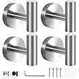 MIXDE 4 Pack Wall Towel Hooks Bathroom Coat Hook Stainless Steel Heavy Duty Door Hanger Towel Robe Clothes Cabinet Closet Wall Hook for Bathroom Bedroom Kitchen Hotel Pool (Brushed Nickel-Drill hook)